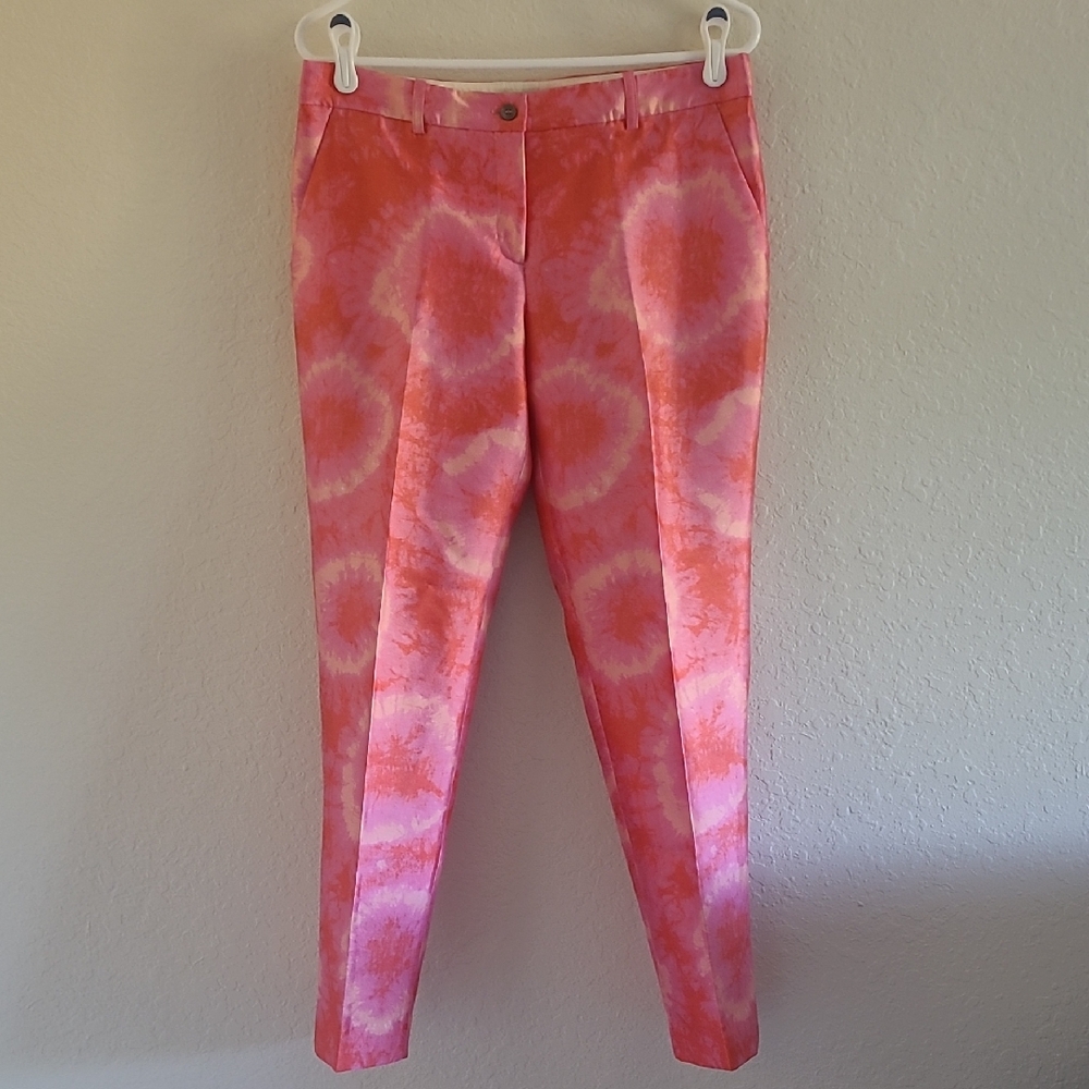 Michael Kors Papaya Lavender Tie-Dye Ankle Pants Sz 8  Wool Silk Blend Like New.